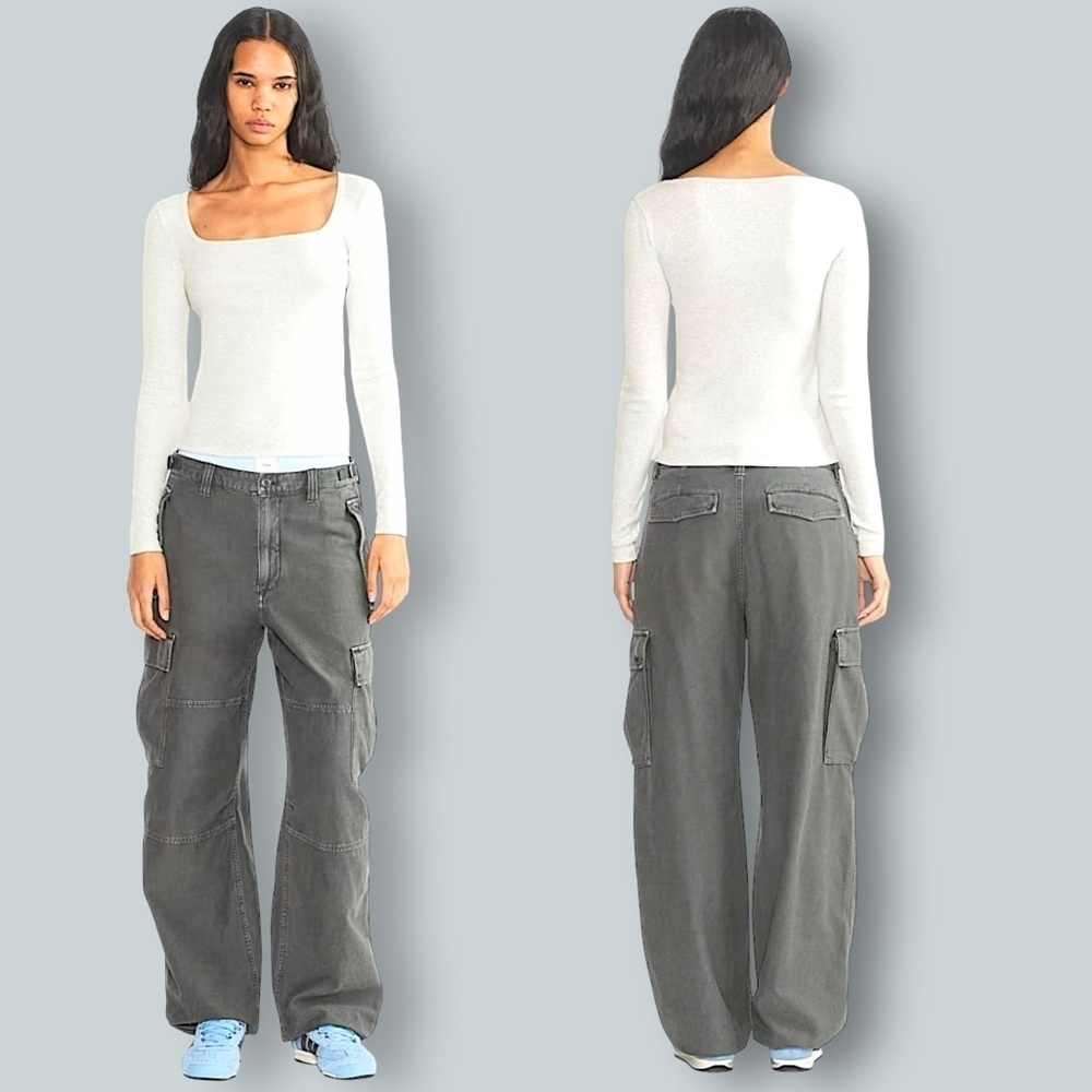 Aritzia Tna Home Stretch Square neck Longsleeve Ribbed Knit Light Grey